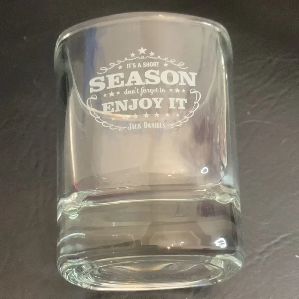 Jack Daniel’s 8 Ounce Rocks Cocktail Clear Glass White Etching Stamped Bottom